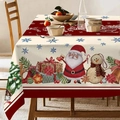 Mantel navideño rectangular con estampados de Papá Noel y muñecos de nieve en rojo - 140cm*180cm / Estampado Rojo Beige/Patrón Papá Noel Muñeco de Nieve