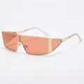 Occhiali da sole Y2K futuristici in metallo con lenti rosa chiaro e montatura geometrica - Champagne