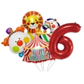 Kit ballons cirque avec clown lion zèbre tente et chiffre six rouge pour 6ème anniversaire - Ensemble à Thème de Cirque (Numéro Six)