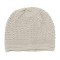 Dettaglio del berretto in maglia beige con motivo traforato e morbida trama a costine - M (56-58cm) / Beige
