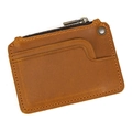 Vintage brown crazy horse leather coin purse with front card slot and zipper closure - Tan Oil Leather