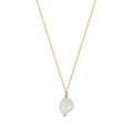 Baroque natural freshwater pearl pendant with a thin gold-plated silver chain on white background - GPN22-Gold Single Baroque Pearl