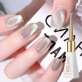 XEIJAYI 10ml Silver Pink Glitter Cat Eye Gel Polish shown on nails with bottle - Dream Soft Cat Eye