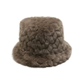 Detail of brown faux mink fur bucket hat featuring a distinctive textured weave pattern - M (56-58cm) / Brown