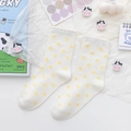 Cute cream-white crew socks with yellow floral pattern and delicate ruffled cuffs - One Size / Yellow Rhombus