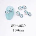 Détails de bijoux d'ongles nœud en métal argenté avec strass bleus et dimensions - Style Nœud Papillon (A639)