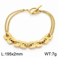 Bracelet double chaîne dorée avec carrés géométriques et fermoir à bascule OT, 195mm - Style de Composant Carré Doré (KB170592-Z)