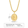 Detailed view of 18k gold plated sunflower oval pendant with dimension specifications - Sunflower Oval Pendant (NC-886G) / Gold