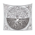 Vue détaillée de la tapisserie Arbre de Vie avec motifs mystiques de soleil et lune - 73*95CM / QY426-3 Arbre Yin Yang Noir et Blanc