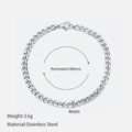 Silbernes 4mm Edelstahl-Panzerarmband mit Karabinerverschluss, Länge 180mm - 4mm-18cm / Stahlfarbe