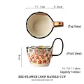 Handbemalte Keramiktasse mit roten Blumenmustern und Loop-Griff, Kapazität 400ml - Blumenrot