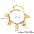 18k gold plated stainless steel letter B and Queen Elizabeth coin charm bracelet - Gold - Letter B