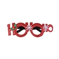 Red glitter 2026 HO HO HO Christmas glasses frame with holly leaves and snowflakes - Red HOHO