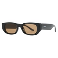 Retro rectangular sunglasses with glossy black frame, brown lenses and silver metal trim - Black Frame Brown