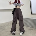 Women's baggy cargo pants in deep coffee brown with stylish multi-pocket design - S / Brown