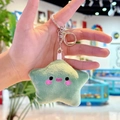 Cute green plush star keychain accessory with happy face embroidery and silver clasp - Dark Green Star with Silver Clasp