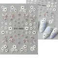 Detailed 5D embossed nail stickers featuring white and purple floral daisy patterns - STZ-5D52 (Bare Sheet)