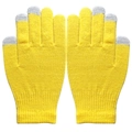 Yellow winter knit gloves with grey touchscreen-compatible tips and ribbed cuffs - Yellow