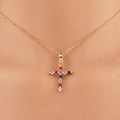 18K gold plated copper cross necklace for women with multi-colored round gemstones - Pave Setting Colorful Zirconia Cross Style (Style 6)