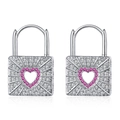 Pendientes de candado corazón en plata con circón rosa y cristales pavé - Cobre chapado en oro blanco