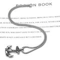 Vintage stainless steel anchor pendant with rope detail on a box chain for men - Pendant with Chain 2mm Wide 50cm Long