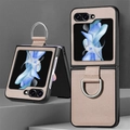 Rose gold and beige PU leather folding cases for Samsung Z Flip with metal ring holder - Beige/Gray