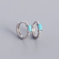 Silver hoop earrings featuring a rectangular turquoise stone and pave white zircons - Platinum (Turquoise)