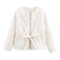 Detail of diamond-quilted cream cotton jacket with adjustable drawstring waist and zip closure - S / Cream