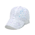 Close-up of white mesh baseball cap featuring intricate lace sequins and 3D floral details - M(56-58cm) / White