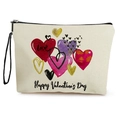 Pochette trucchi in tela crema con cuori Happy Valentine's Day e cinturino da polso - 17x25cm (Lino Fino) / Lettere d'Amore a Cuore Colorato (款式1)