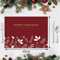 Detail of red Christmas placemat with gold lettering and festive patterns on wood - Style 4 (Linear Hand-drawn Plants) / 32*45cm