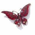 Dettaglio spilla a farfalla in cristallo rosso con base dorata e strass scintillanti AB - Oro antico Rosso