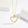 18K gold plated heart necklace with colorful zircons and pearls on white display - Heart