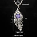 Collar con colgante de pluma para hombre con piedra ojo de dragón púrpura y cadena de acero - Ojo Púrpura de Pluma (No.2) + 70cm Cadena de Acero