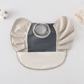 Waterproof baby feeding bib with grey and beige ruffles and wide crumb catcher pocket - Wings - Dark Gray And Light Gray / One Size