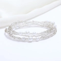 Detailed view of silver glass beads and white faux pearls layered on a summer beach waist chain - 80cm / Silver/White Pearl