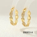 Macro shot of gold-plated chain-link hoop earrings with micro-pave cubic zirconia - ER0853-A Chain Design
