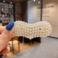 Elegant gold finish wave hair clip with lustrous white pearls for women - 24# Large Heart Pearl Wave Clip / White