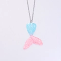 Silver chain necklace with a blue to pink gradient glitter mermaid tail pendant - Pink Blue Gradient