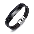 Pulsera de cuero negro de doble capa para hombre con hebilla de acero inoxidable plata - Negro