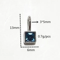 Blue birthstone pendant with silver plating, square glass gem size 3x5mm and 13mm height - Silver - December