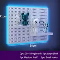 White modular pegboard wall organizer set with shelves and hooks for desk storage - Combo Package D - White