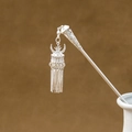 Silver hollow hair stick with water drop tassels and intricate ethnic pattern engraving - Ethnic Totem Carved Tassel (F374)