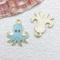 Light blue octopus alloy pendants with enamel coating and metallic gold finish - 1Pc Octopus 16x20mm