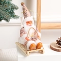 Pink sequin Santa Claus figurine on wooden sleigh for festive Christmas decoration - Pink