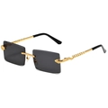 Retro rimless rectangular sunglasses featuring luxury golden snake shaped metal temples - Gold Frame Grey Lens