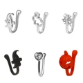 U-shaped copper nose clips with ghost, spider and zircon designs for non-pierced noses - Halloween Theme Set / 6-Piece Set / Multicolor