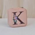Pink PU leather jewelry box with floral letter K print for rings and earrings - Print K