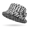 Cappello a secchiello pied-de-poule bianco e nero con dettaglio fiocco laterale - Quadri Medi Bianco Nero