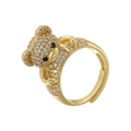 Detailed view of a golden 3D teddy bear ring with sparkling pavé white zircons - Gold Panda/Bear / Gold